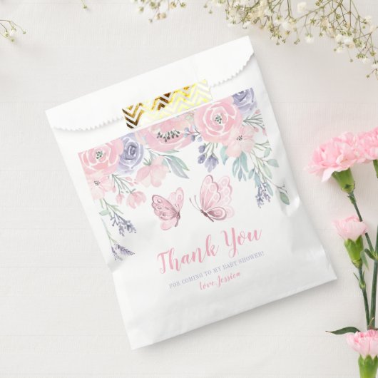 Paarse roze vlinder Baby shower Bedankzakje (Gezegeld)