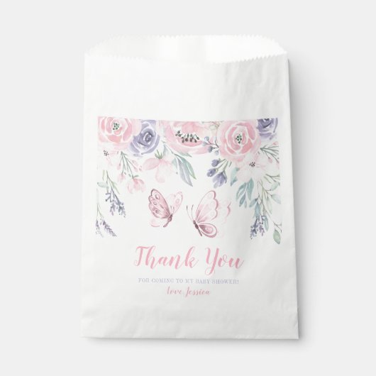 Paarse roze vlinder Baby shower Bedankzakje (Voorkant)