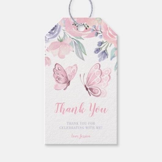 Paarse roze vlinder Baby shower Cadeaulabel (Voorkant)