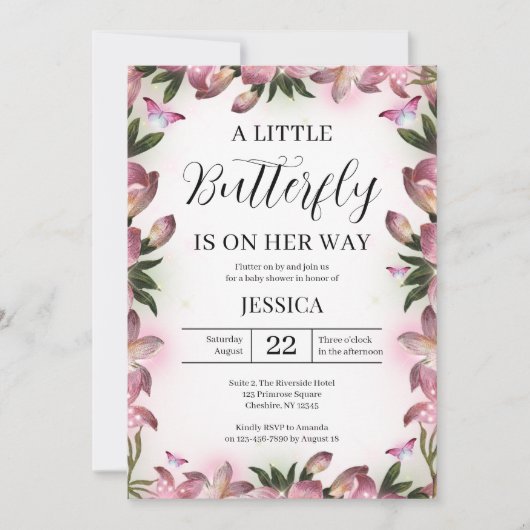 Paarse roze vlinder Baby shower Kaart (Voorkant)