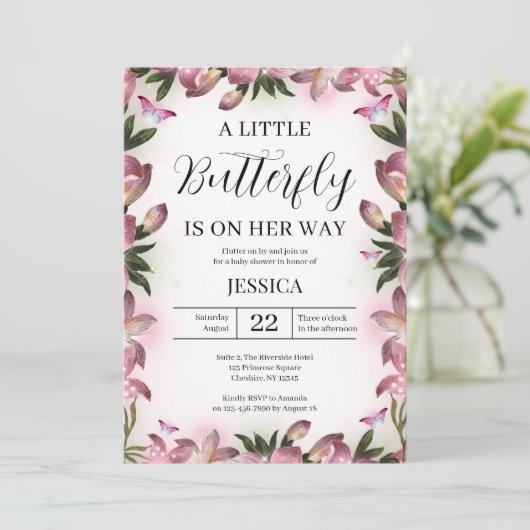 Paarse roze vlinder Baby shower Kaart (Staand voorkant)