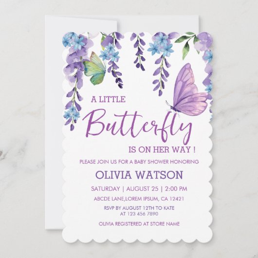 Paarse roze vlinder Baby shower Kaart (Voorkant)