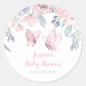 Paarse roze vlinder Baby shower Ronde Sticker (Voorkant)