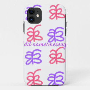 Paarse roze vlinder doodle patroon naam toevoegen Case-Mate iPhone case