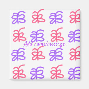 Paarse roze vlinder doodle patroon naam toevoegen magneet