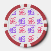 Paarse roze vlinder doodle patroon naam toevoegen  poker chips (Voorkant)
