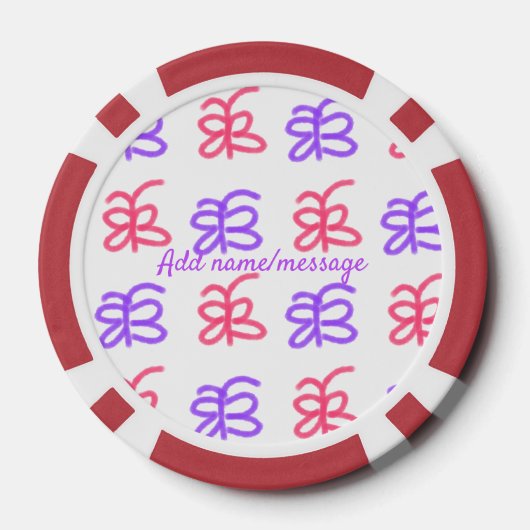 Paarse roze vlinder doodle patroon naam toevoegen  poker chips (Achterkant)