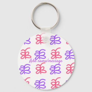 Paarse roze vlinder doodle patroon naam toevoegen sleutelhanger