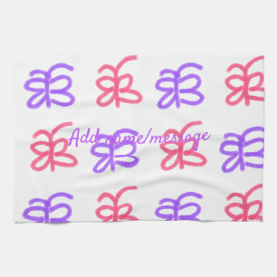 Paarse roze vlinder doodle patroon naam toevoegen theedoek