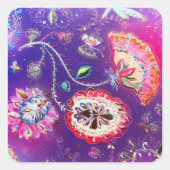 Paarse roze vlinder Floral Tuin Vierkante Sticker (Voorkant)