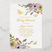 Paarse roze vlinder goudolie Baby Folie Uitnodiging (Voorkant)