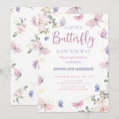 Paarse roze vlinder is onderweg naar Baby shower Kaart (Voorkant / Achterkant)