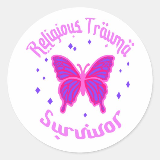 Paarse roze vlinder religieus trauma overlevende ronde sticker (Voorkant)