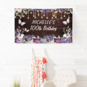 Paarse roze vlinder Rustic 100th Birthday Spandoek (Insitu)