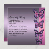 Paarse & Roze Vlinder Verjaardagsuitnodiging Kaart (Voorkant / Achterkant)