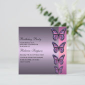 Paarse & Roze Vlinder Verjaardagsuitnodiging Kaart (Staand voorkant)