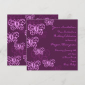Paarse & Roze Vlinder Verjaardagsuitnodiging Kaart (Voorkant / Achterkant)