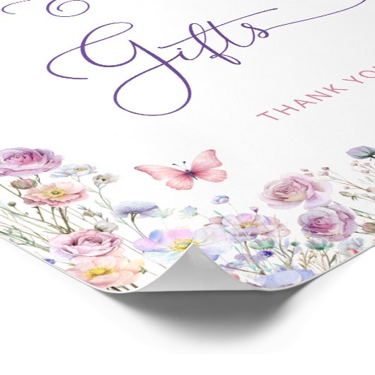 Paarse Roze Vlinder Wildbloemen Kaarten en geschen Poster (Hoek)