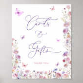 Paarse Roze Vlinder Wildbloemen Kaarten en geschen Poster (Voorkant)