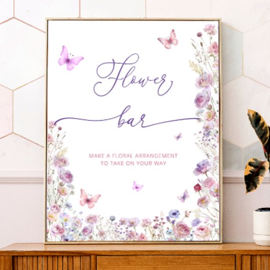 Paarse Roze Vlinder Wilde Bloemen Bloem Bar Poster