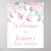 Paarse roze vlinderbloemetjesbord voor Baby shower Poster (Voorkant)
