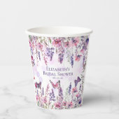 Paarse Roze Vlinders en Bloemen Bloemstuk Papieren Bekers (Voorkant)