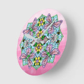 Paarse, roze vlinders en bloemen Mandala Ronde Klok (Hoek)
