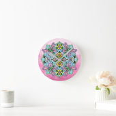Paarse, roze vlinders en bloemen Mandala Ronde Klok (Huis)