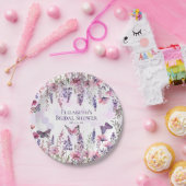 Paarse Roze Vlinders en Wildbloemen Bloemen Papieren Bordje (Feest)