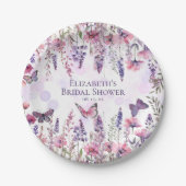 Paarse Roze Vlinders en Wildbloemen Bloemen Papieren Bordje (Voorkant)