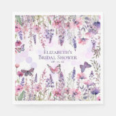 Paarse Roze Vlinders en Wildbloemen Bloemen Servet (Voorkant)