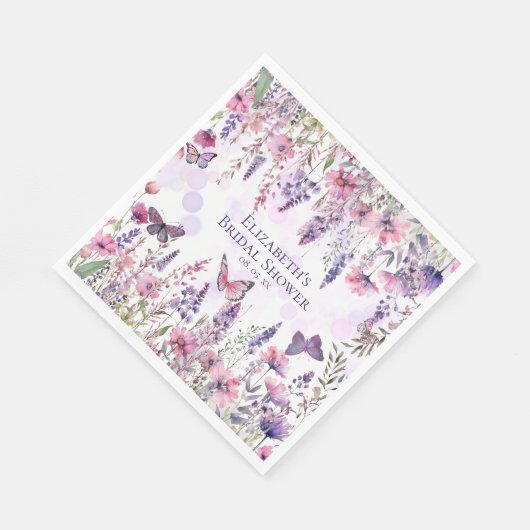 Paarse Roze Vlinders en Wildbloemen Bloemen Servet (Hoek)