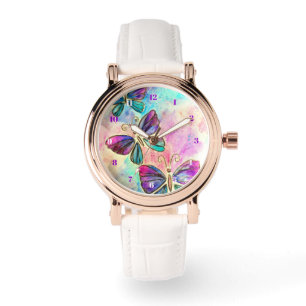 Paarse Roze Vlinders Horloge