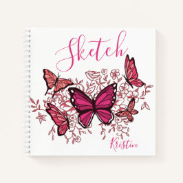Paarse roze vlinders met de naam ketchbook notitieboek