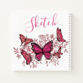 Paarse roze vlinders met de naam ketchbook notitieboek (Achterkant)