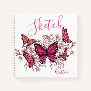 Paarse Roze Vlinders Met Naam Schetsboek Notitieboek