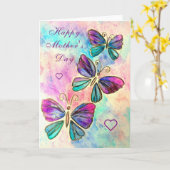 Paarse roze vlinders Moederdag Kaart (Gele Bloem)