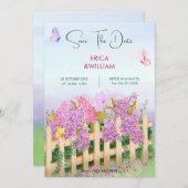 Paarse Roze Vlinders Tuin bruiloft Save The Date (Voorkant / Achterkant)