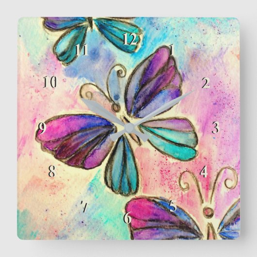 Paarse roze vlinders wandklok (Voorkant)