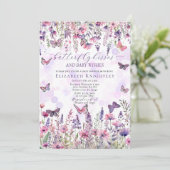 Paarse Roze Vlinders & Wildbloemen Baby shower Kaart (Staand voorkant)