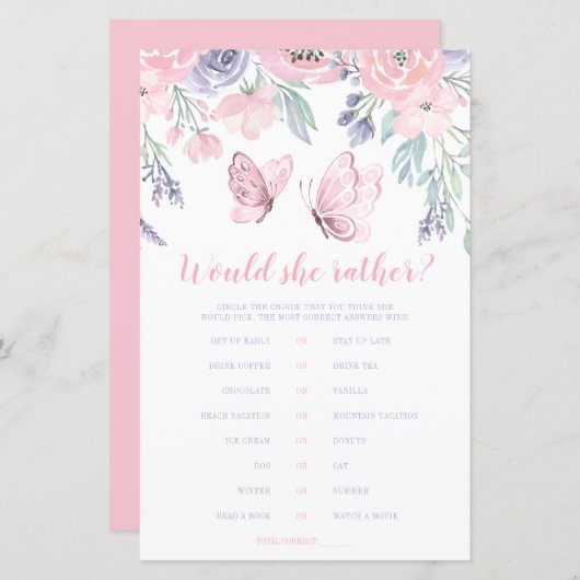 Paarse roze vlindervlinder zou ze niet meer willen (Voorkant / Achterkant)