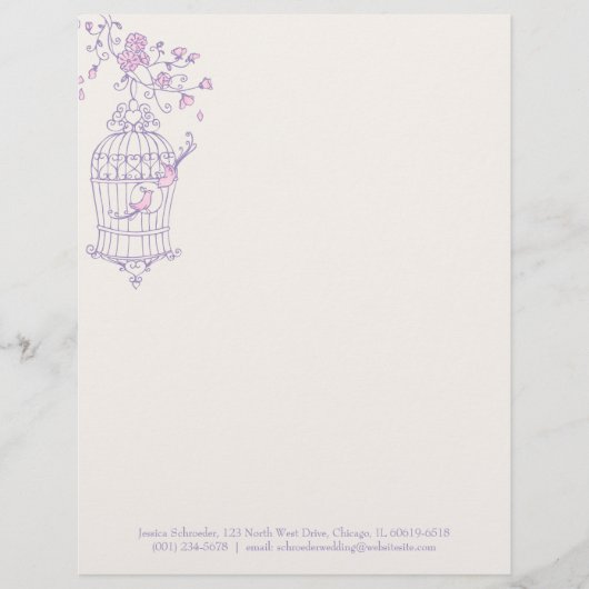 Paarse roze vogelkooien custom briefhoofd (Voorkant)