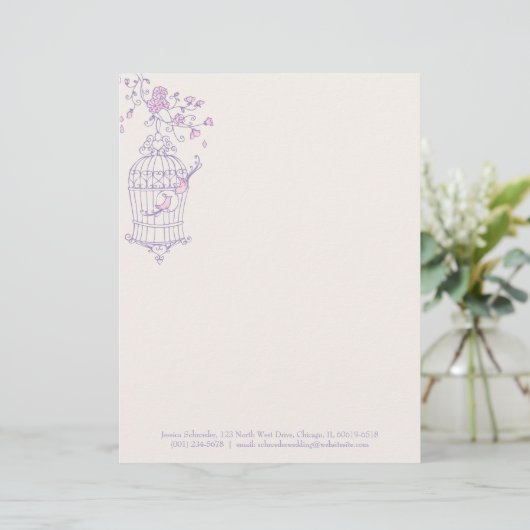 Paarse roze vogelkooien custom briefhoofd (Staand voorkant)