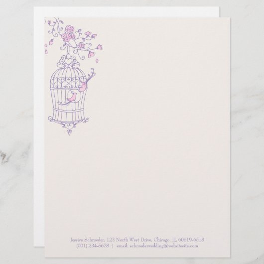 Paarse roze vogelkooien custom briefhoofd (Voorkant / Achterkant)