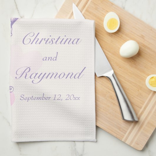 Paarse roze vogels bruiloft keepslag keukenhanddoe theedoek (Quarter Fold)