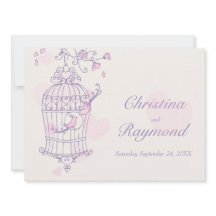 Paarse Roze Vogels Open Kooi Huwelijksuitnodiging