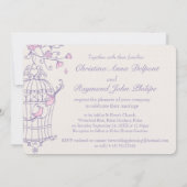 Paarse Roze Vogels Open Kooi Huwelijksuitnodiging Kaart (Achterkant)