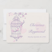 Paarse Roze Vogels Open Kooi Huwelijksuitnodiging Kaart (Voorkant)