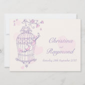 Paarse roze vogels open uitnodiging voor een bruil (Voorkant)