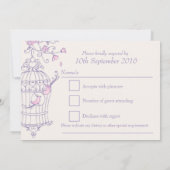 Paarse & roze vogels openen kooi bruiloft RSVP Kaart (Achterkant)